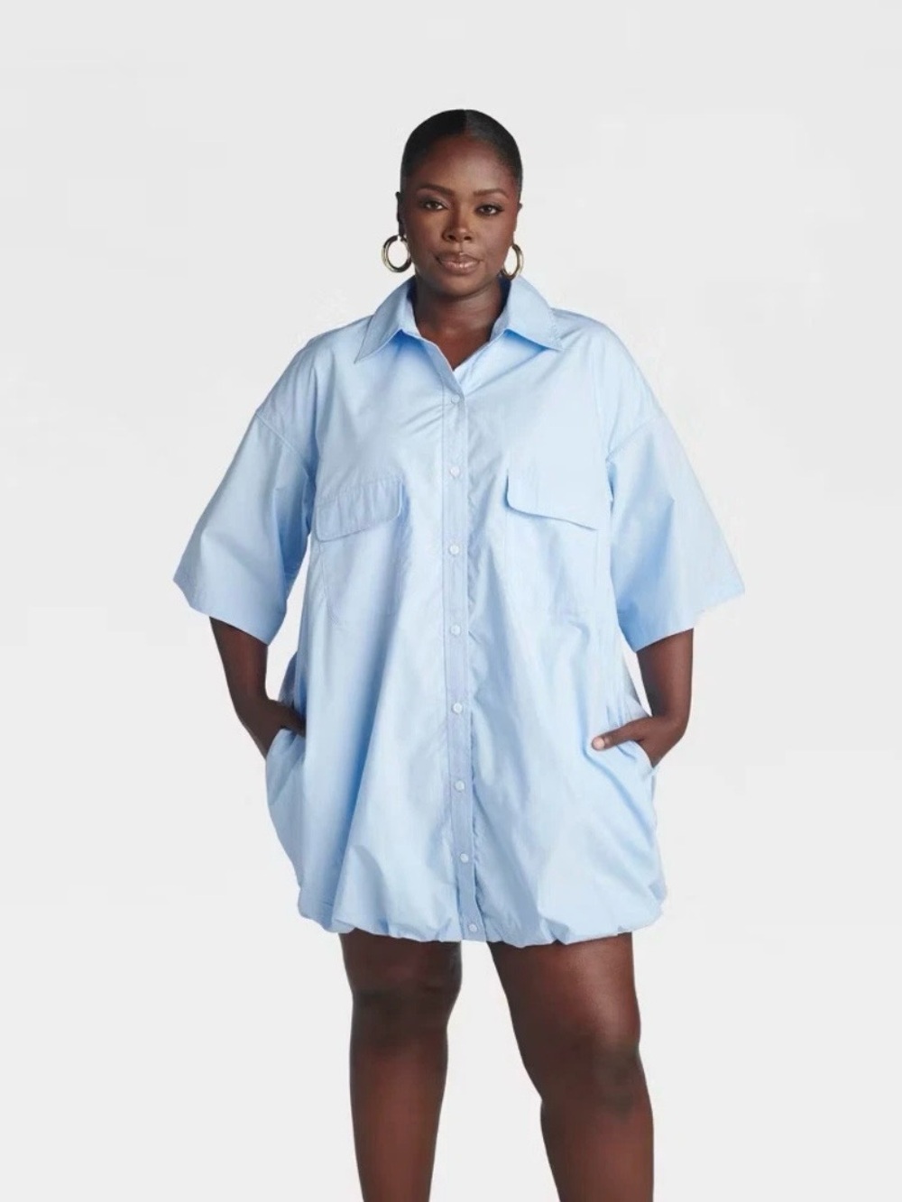 KBB by KAHLANA Women Short Sleeve 'The Bubble Shirt Dress' - Blue Size 1X